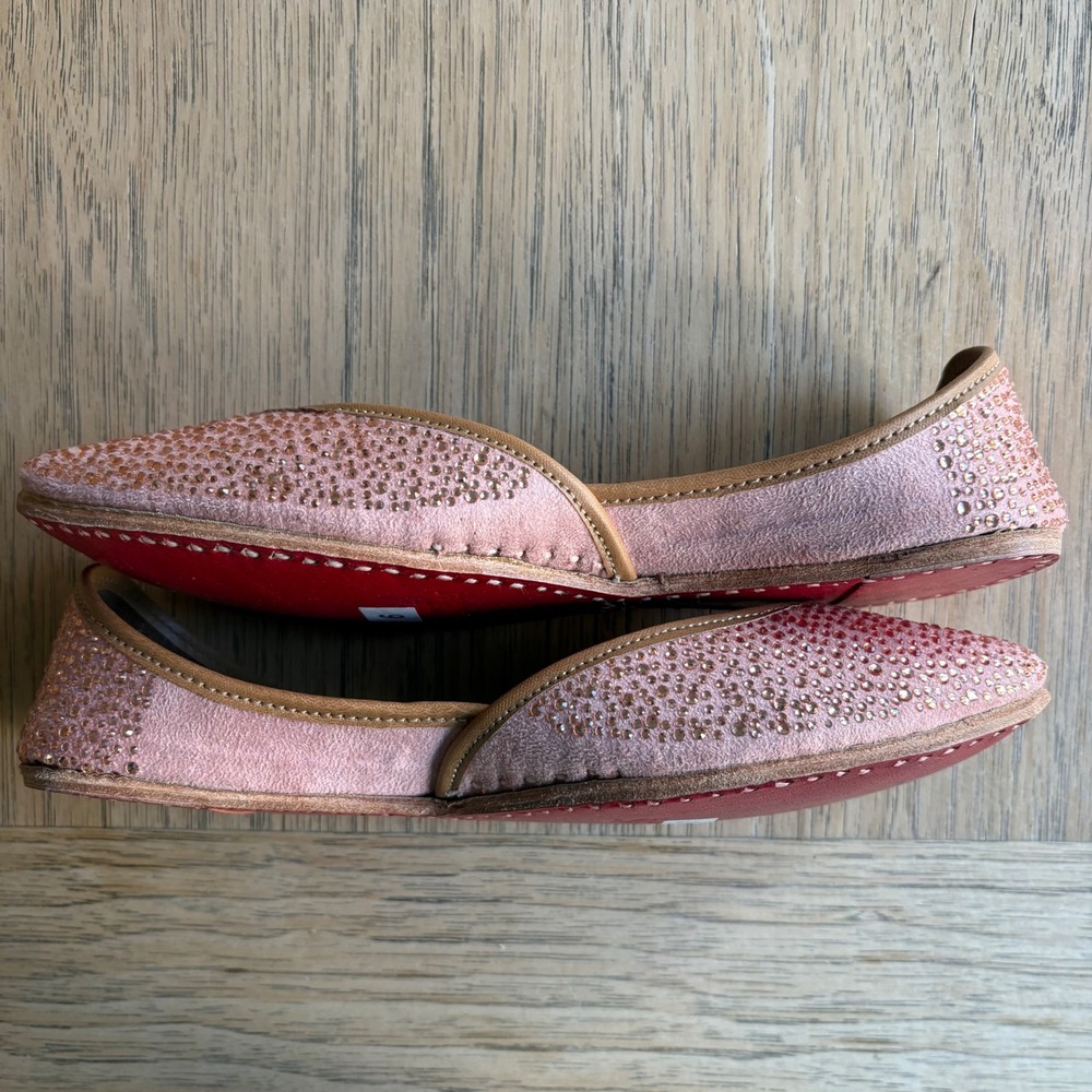 NWOB Swarovski Rhinestone Flats Pink Leather Jutti Mojari, Punjabi Jutti SIZE 6 - Picture 5 of 9